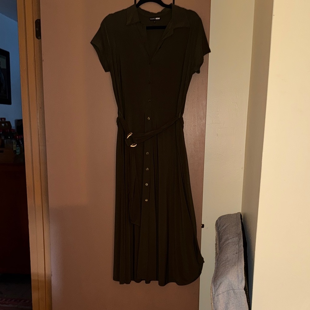 Express Olive Midi Dress with Belt